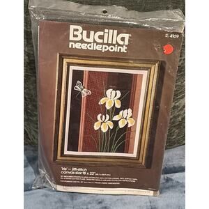 Bucilla Vintage Needlepoint Jiffi Stitch Iris Flowers Kit #4169. New Old stock